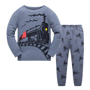 Little Boys Pajamas For Toddler Clothes Set Train Truck Sleepwear Long Sleeve 100% Cotton 2 Piece Kids Pjs Size 8T