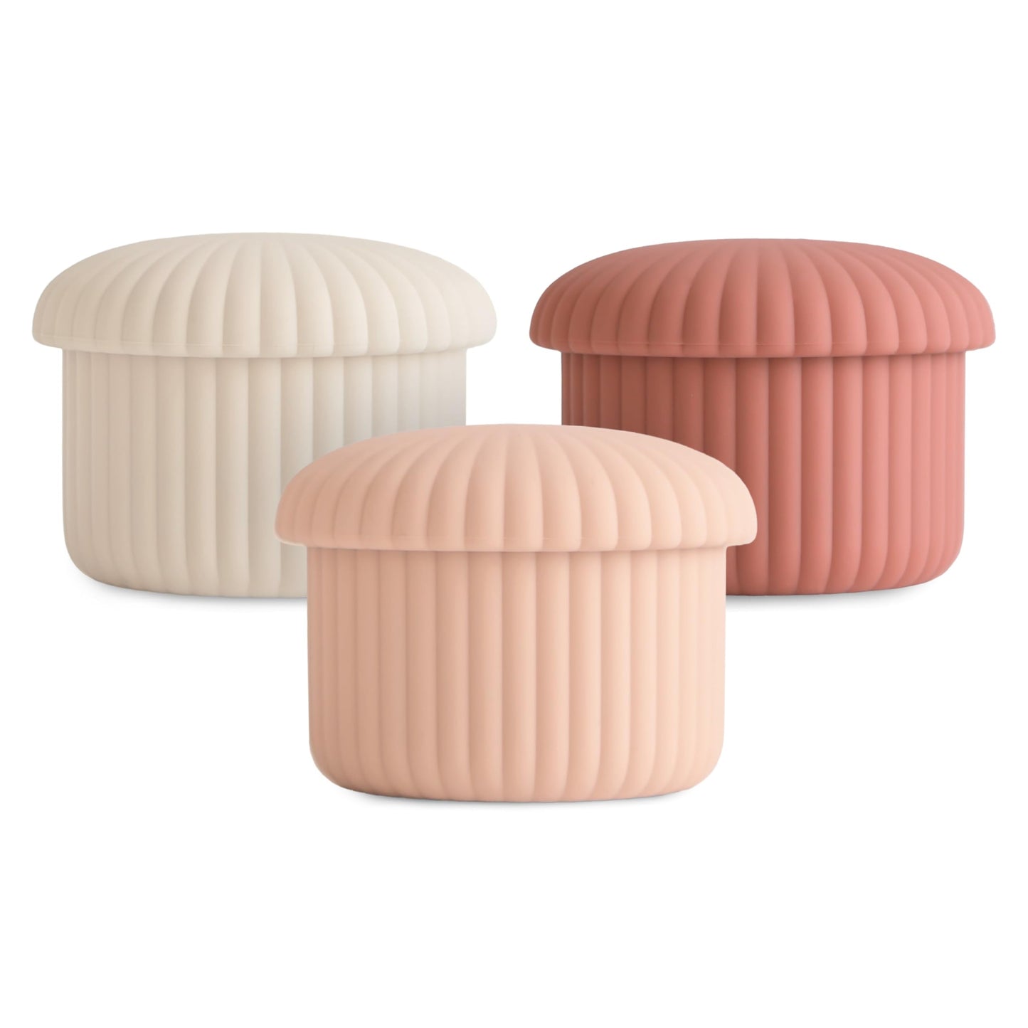 mushie Silicone Baby Food Containers (Pink Combo) | 4 oz, 3 Pack Set | Reusable Storage Jars with Lids | Microwavable Dishwasher
