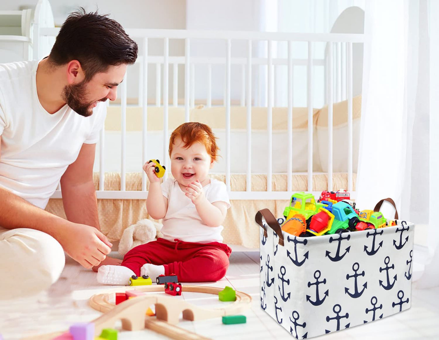 HIYAGON Kids Storage Basket Nautical Gift Basket Empty Boys Toy Storage Bin Organizer Box Rectangular Room Decor for Home,Books