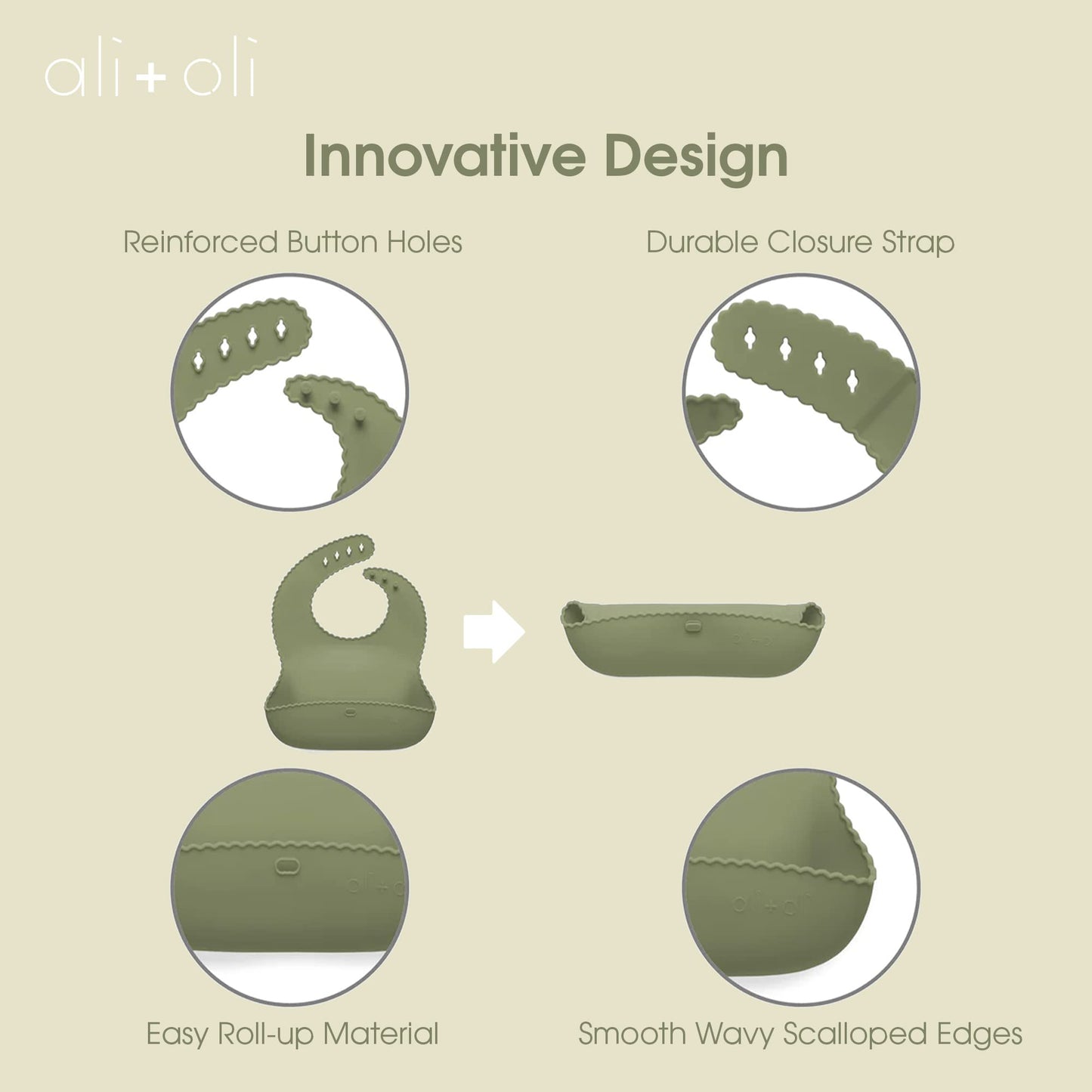 Ali+Oli Silicone Bib (Pebble) Waterproof Silicone Bibs For Babies & Toddlers, Adjustable Baby Feeding Bib, Food-Grade Silicone B