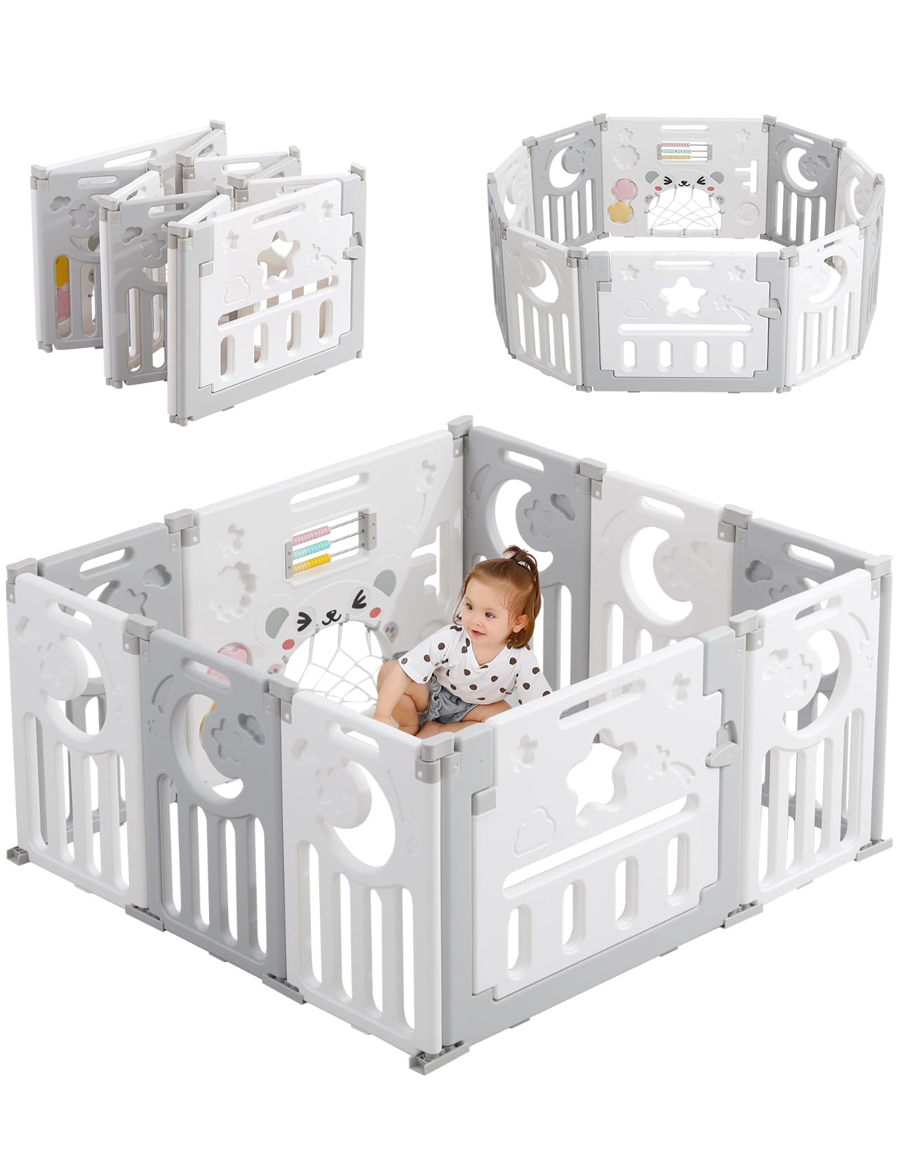 Dripex Baby Playpen, Foldable Playpen For Babies And Toddlers, Adjustable Shape Baby Fence, Safety Play Yard With Gate, Portable