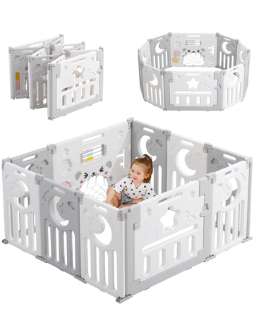Dripex Baby Playpen, Foldable Playpen For Babies And Toddlers, Adjustable Shape Baby Fence, Safety Play Yard With Gate, Portable
