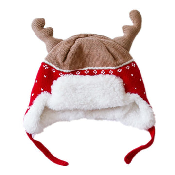 Home Prefer Kids Girls Winter Hats Soft Cotton Knitted Hat Cute Elk Horn Earflaps Christmas Hat Red Xl