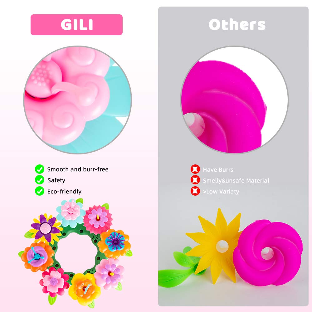 GILI Flower Garden Building Stacking Toys - Build a Bouquet Sets for 4 5 6 Year Old Toddler Girls Arts and Crafts for Little Kid