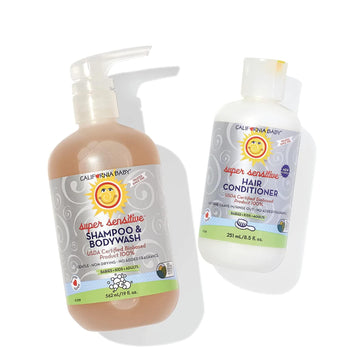 California Baby Super Sensitive Shampoo & Bodywash + Hair Conditioner | 100% Plant-Based | Hypoallergenic | 19Oz Fragrance Free