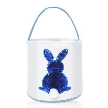 Cootato 2 Pack Easter Bunny Basket Bags For Kids, Sequin Rabbit Pattern Egg Basket Hunt Bags Personalized Canvas Cotton Bucket W