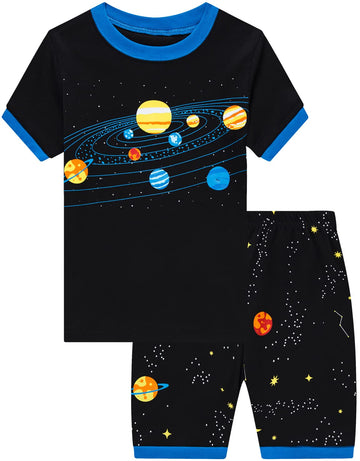 Little Boys Short Set Pajamas For Boys 100% Cotton Toddler Planet Sleepwear Summer Clothes Size 2-7T(Planet-79 8T)