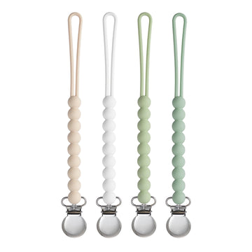 Pacifier Clip for Boys Girls - MORIBOX 4 Pack Paci Clip Soothie Baby Binky Holder for Shower Gift Birthday (Beige+White+Lgreen+S