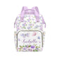 Noverbibi Personalized Diaper Bag Customized Floral Purple Butterfly Waterproof Nursing Bags Custom Mommy Daypack with Name for 