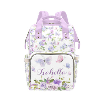 Noverbibi Personalized Diaper Bag Customized Floral Purple Butterfly Waterproof Nursing Bags Custom Mommy Daypack with Name for 