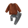 Toddler Baby Boy Clothes Set Solid Color Long Sleeve Crewneck Sweatshirt Top Casual Pants Set 2Pcs Fall Winter Outfits (Dark Ora