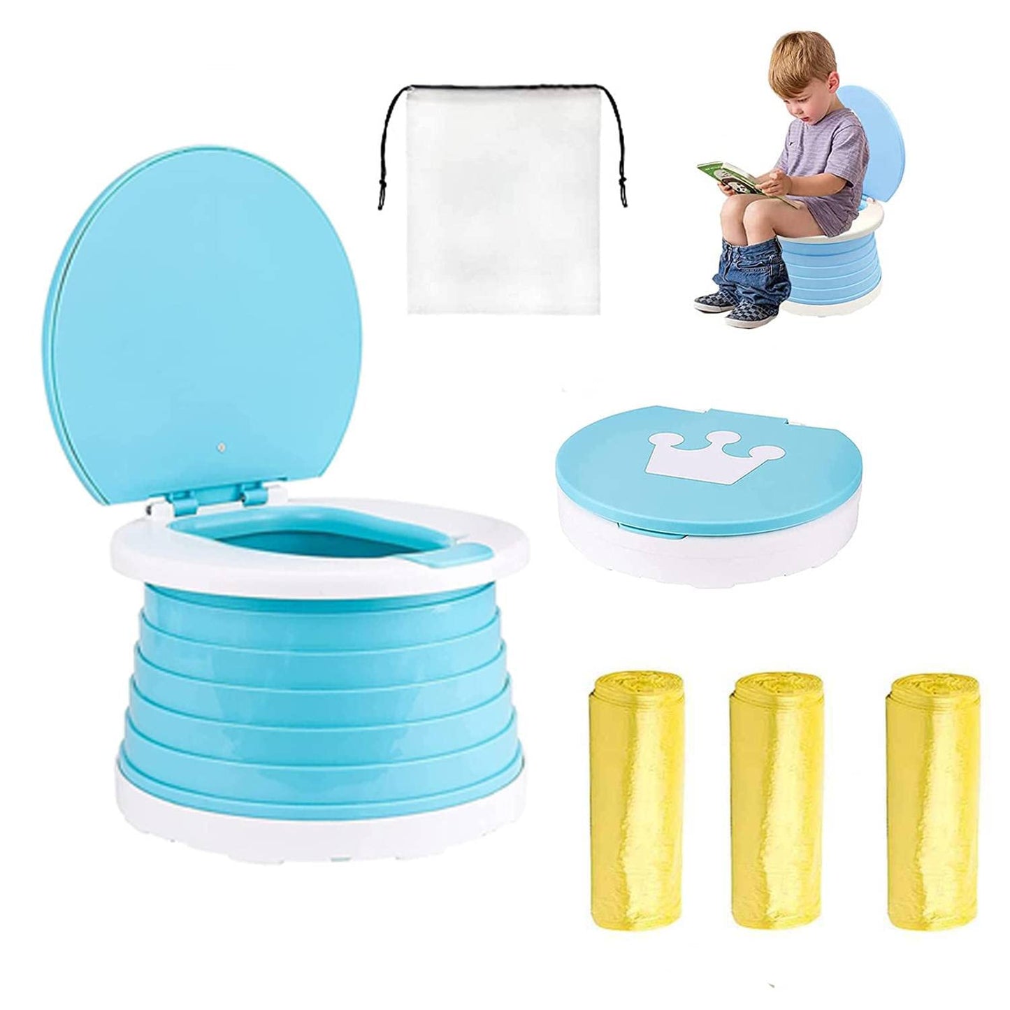 portable, foldable potty seat for toddler, Training Toilet Seat Emergency Toilet for Car, Camping, Outdoor, indoor (light blue,