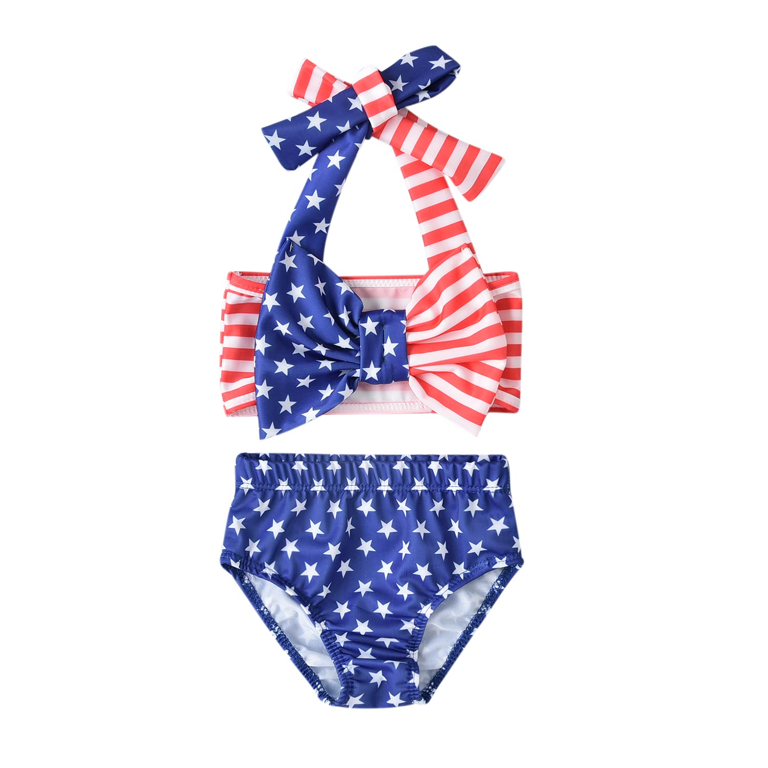 Aalizzwell Baby Girl Bathing Suit, Toddler Girls Two Piece Swimsuit Halter Top Bikini Bottoms Swimming Suit (American Flag, 6-12