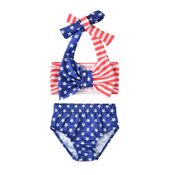 Aalizzwell Baby Girl Bathing Suit, Toddler Girls Two Piece Swimsuit Halter Top Bikini Bottoms Swimming Suit (American Flag, 6-12