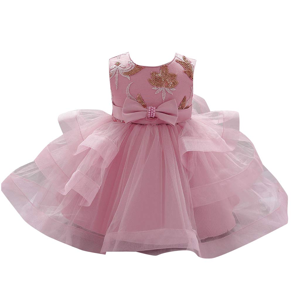 Hopscotch Baby Girls Polyester And Viscose Sleeveless Solid Slim Fit Party Knee Length Dress In Pink Color For Ages 612 Months 