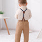 Disaur Toddler Boy Wedding Outfits Apricot Brown Long Sleeve Dress Shirt Bow Tie Suspender Pants Baptism Outfits For Boys 12 Mon
