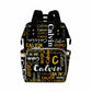 Personalized Diaper Backpack, Custom Black Yellow Text Diaper Bag Baby Nappy Bag Fashion Shoulder Bag Casual Daypack Bag For Mom