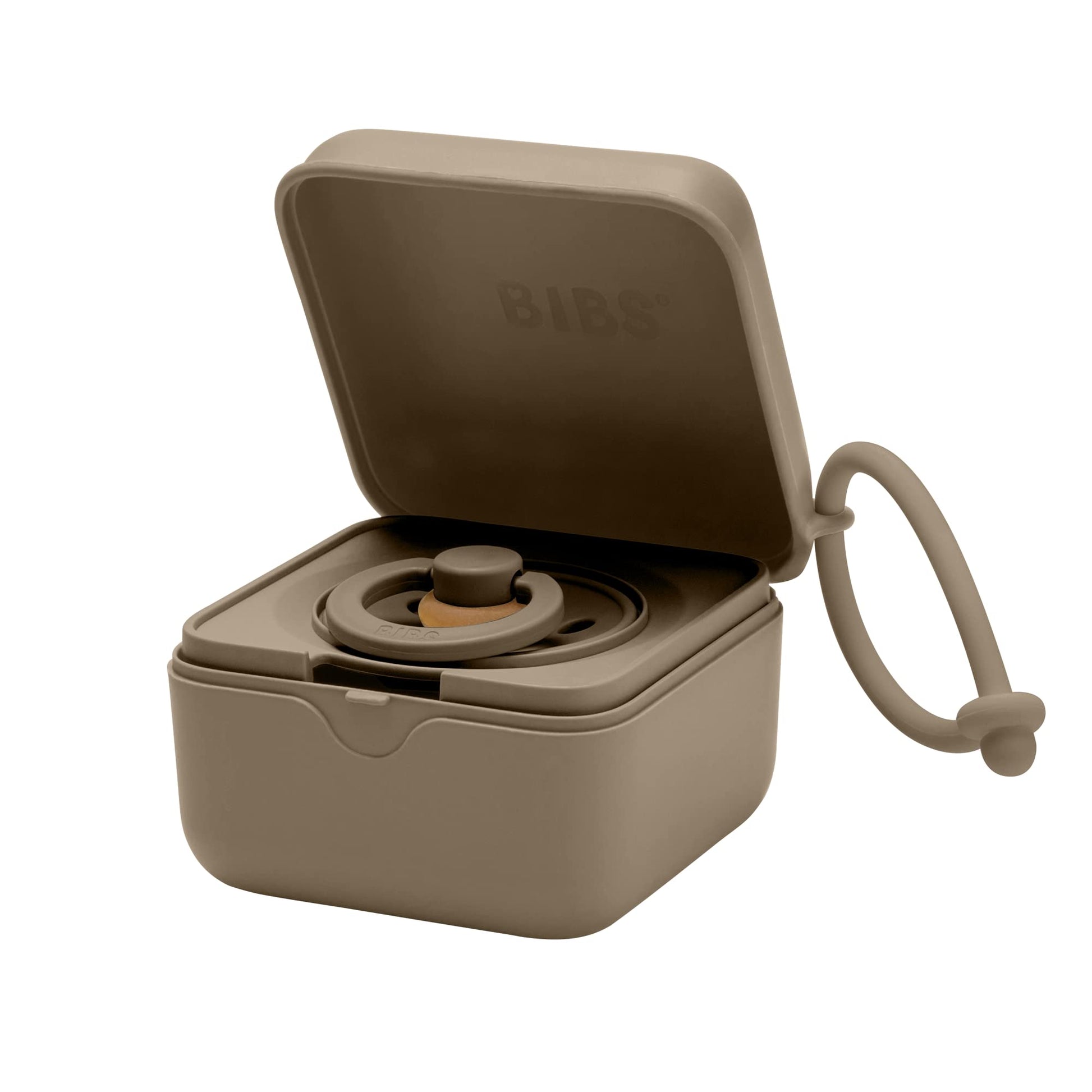 BIBS Pacifier Box with Loop for Storing & Carrying Soothers | 100% BPA Free Material | Designed & Made in Denmark | Dark Oak