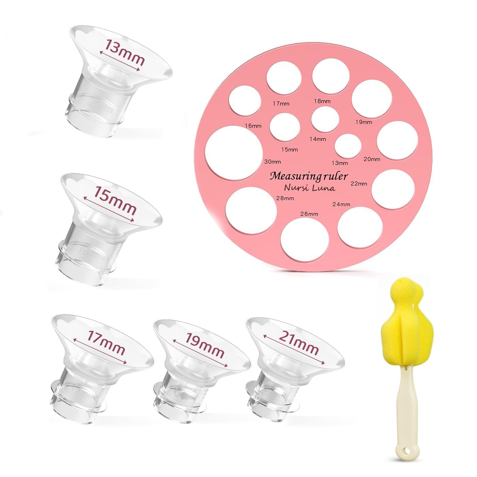 7Pcs Flange Insert For Breast Pump Set, Flanges For Breast Pump, Breast Pump Accessories With Breast Size Measurement Ruler, Com
