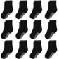 Aroveea Non Slip Grip Ankle Baby Socks 1-3 Years Old Black For Toddler Boys And Girls Kids Socks 12 Pack,Infant Cute Cotton Baby