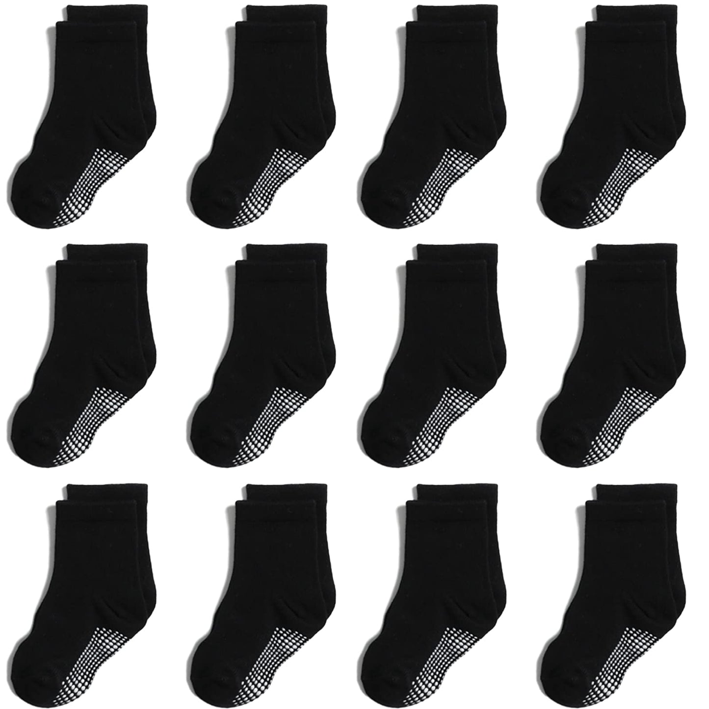 Aroveea Non Slip Grip Ankle Baby Socks 1-3 Years Old Black For Toddler Boys And Girls Kids Socks 12 Pack,Infant Cute Cotton Baby