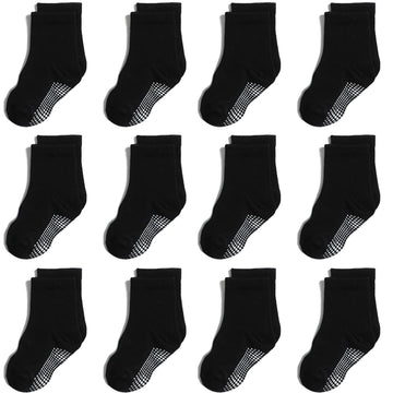 Aroveea Non Slip Grip Ankle Baby Socks 1-3 Years Old Black For Toddler Boys And Girls Kids Socks 12 Pack,Infant Cute Cotton Baby