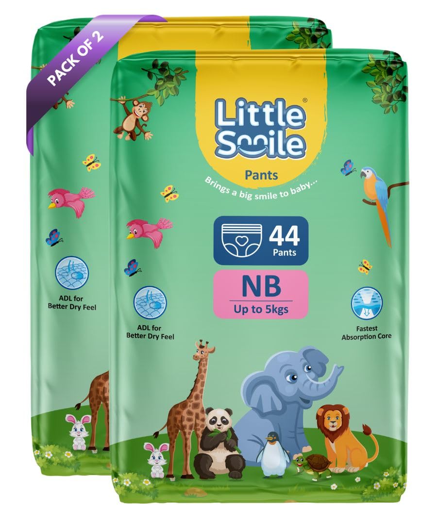 Little Smile Baby Diapers Pant Style | New Born (Nb) Size | Ideal For Upto 5Kgs Baby | 88 Count Odorless And Antibacterial Laye