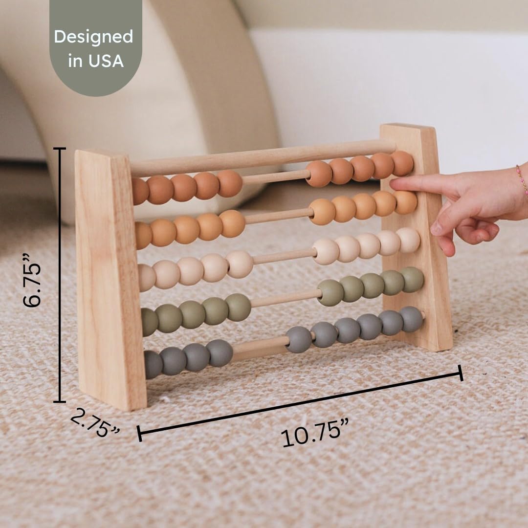 Brooklyn Neutral Boho Abacus - STEM Toy- Boho Nursery Decor and Playroom Decor- Math Toddler Toy with Beads- Montessori Toys - A