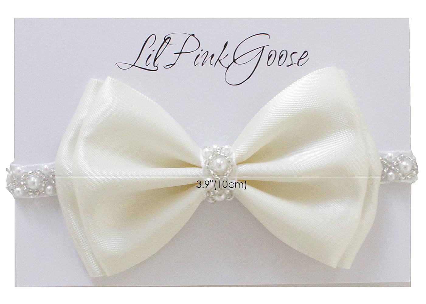 0-12 Newborn Baby Baptism Pearl Headband With Bow In White Christening Headband With Satin Bow, Pearl Rhinestone Band (Cream(3-6