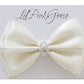 0-12 Newborn Baby Baptism Pearl Headband With Bow In White Christening Headband With Satin Bow, Pearl Rhinestone Band (Cream(0-3