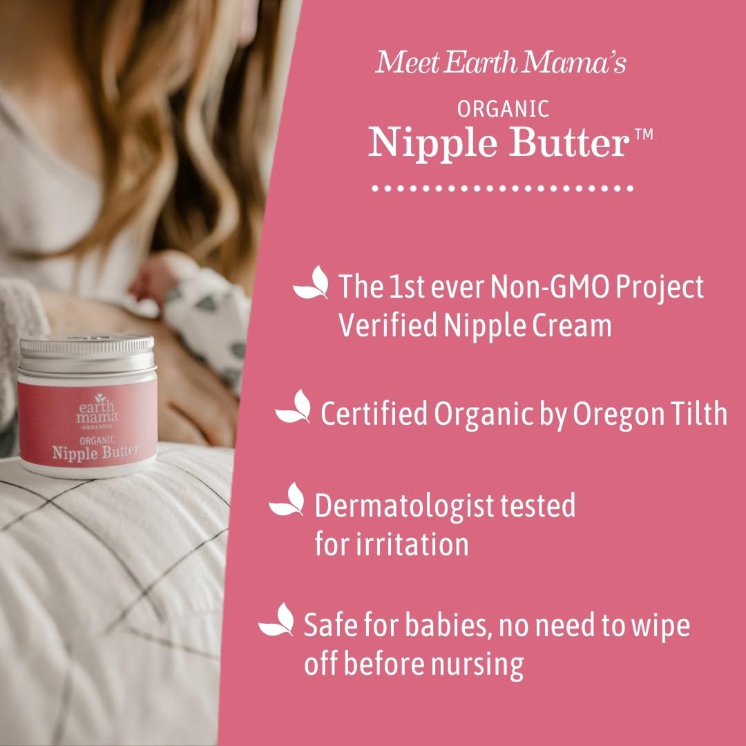 Earth Mama Organic Nipple Butter | Nipple Cream Safe For Breastfeeding | Postpartum Essentials For Nursing | Non Lanolin Nipple
