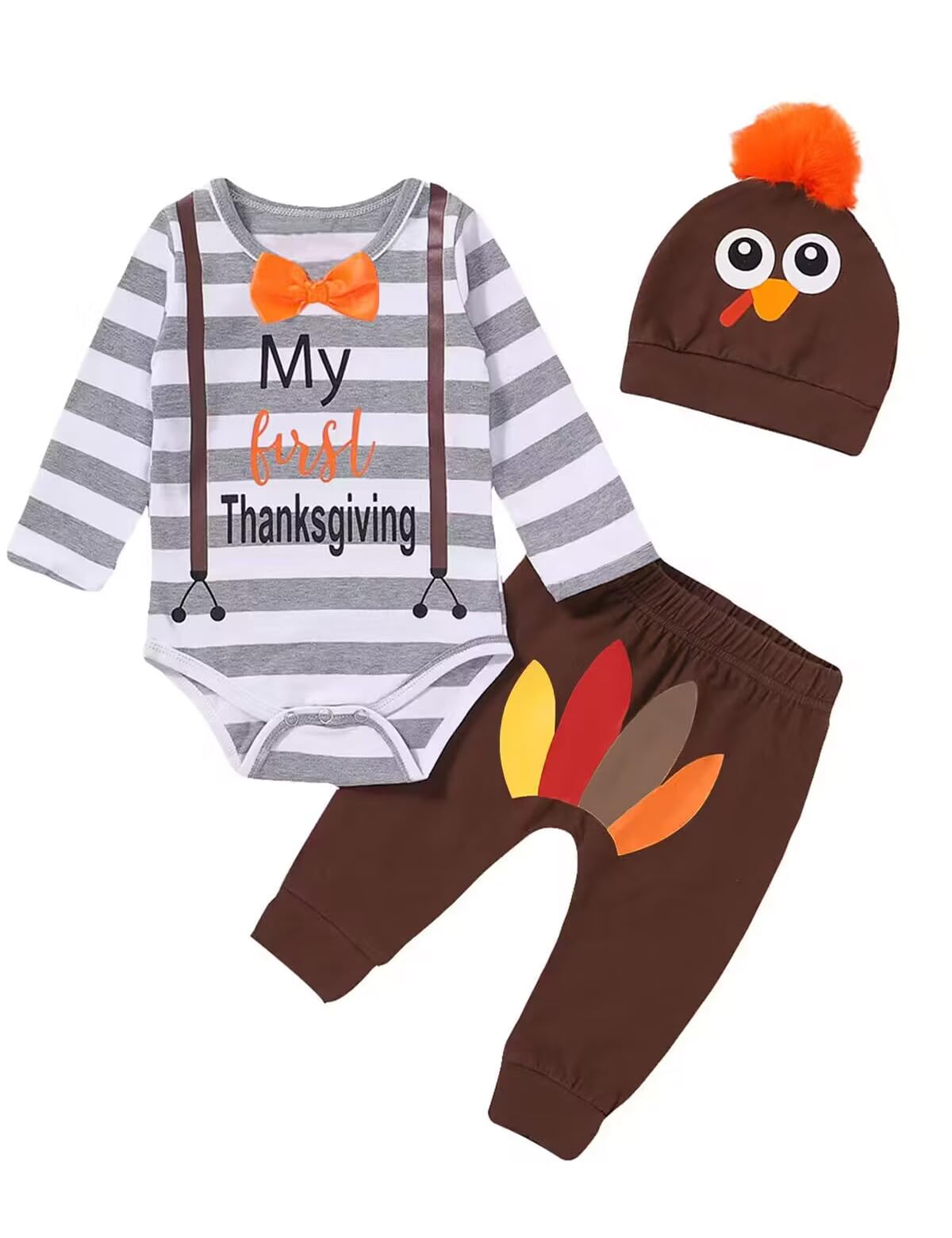Detigee Baby Boy My 1St Thanksgiving Pant Set Newborn Turkey Bodysuit – Cutebaby WBBAPB08M3GS89L