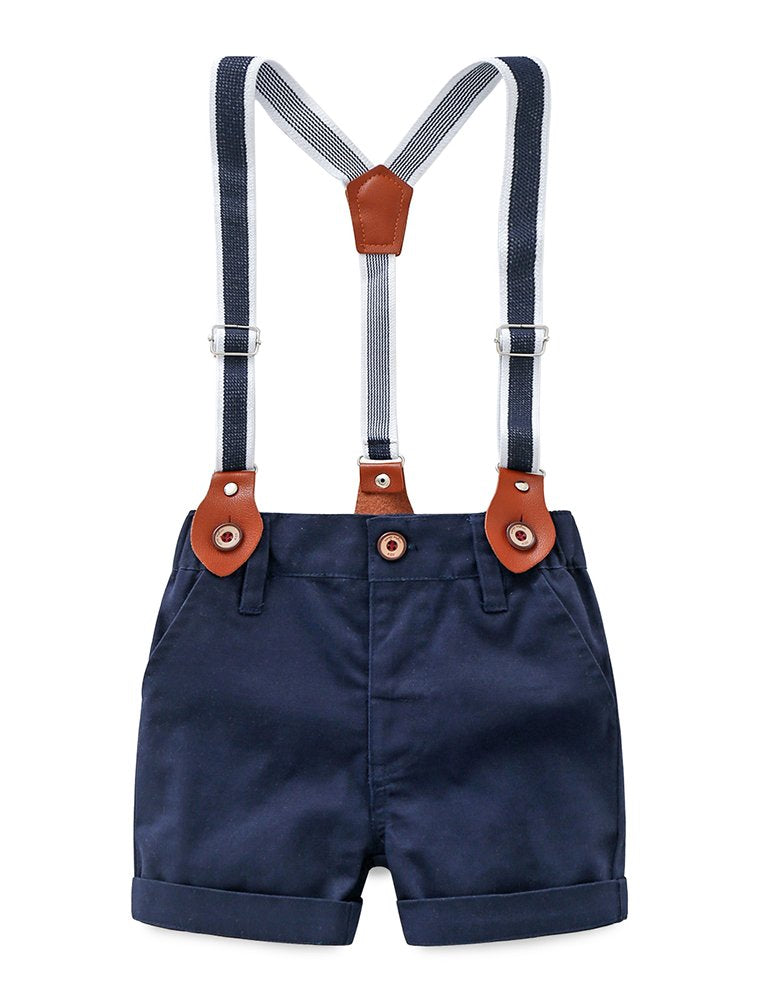 Baby Boy Summer Cotton Gentleman Short Sleeve Bowtie Romper Suspenders Shorts Outfit Set Style2 Green 90