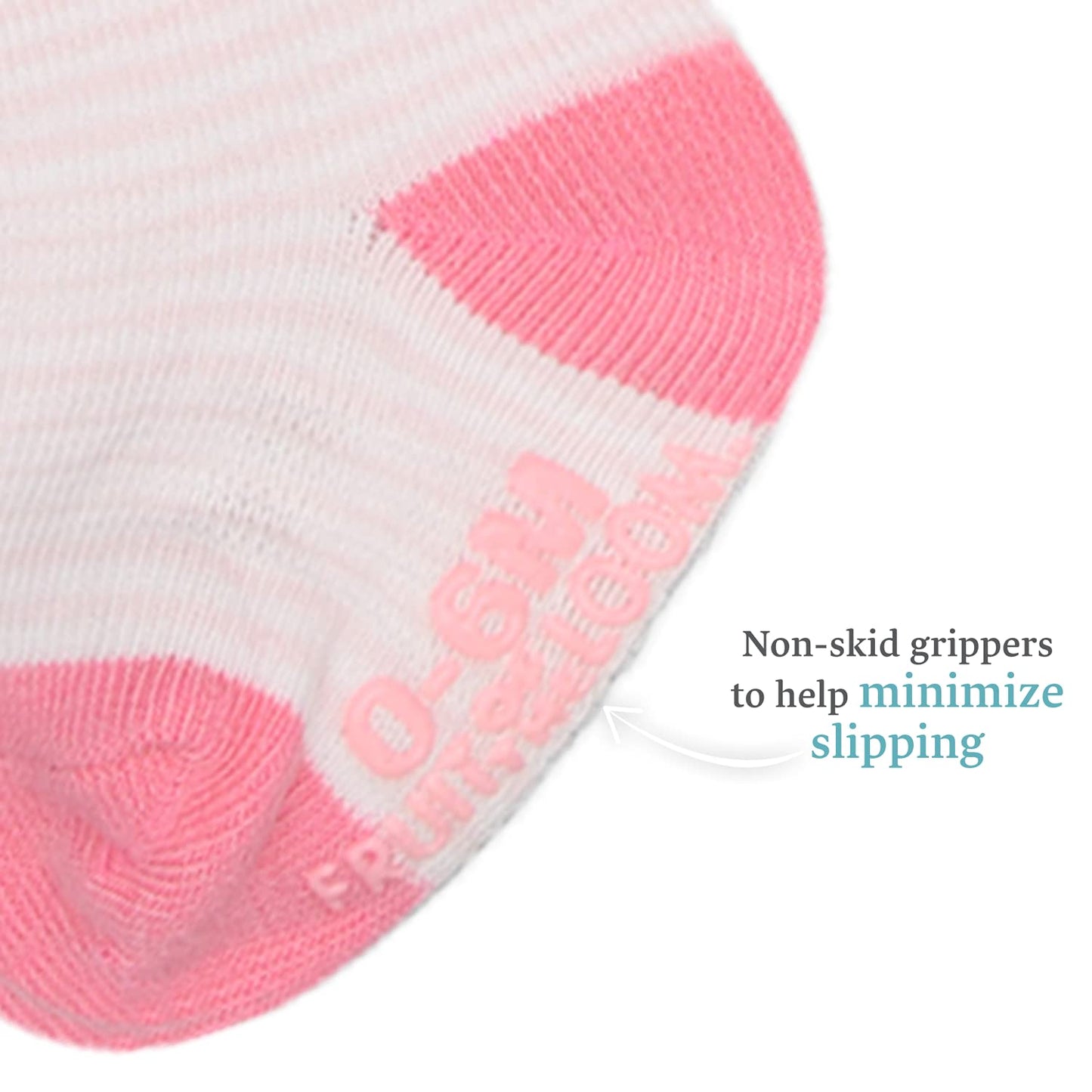 Fruit Of The Loom Baby 14-Pack Grow & Fit Flex Zones Cotton Stretch Socks - Unisex, Girls, Boys (6-12 Months, Pink Stripe)
