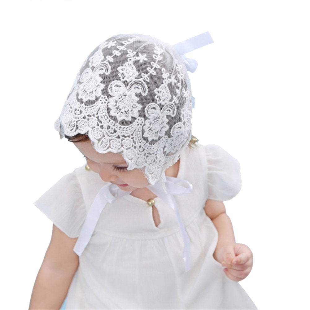 Baby Bonnet Lace Floral Sun Hat With Ribbon Tie Photo Prop Beanie Cap For 0-18M Baby Girls