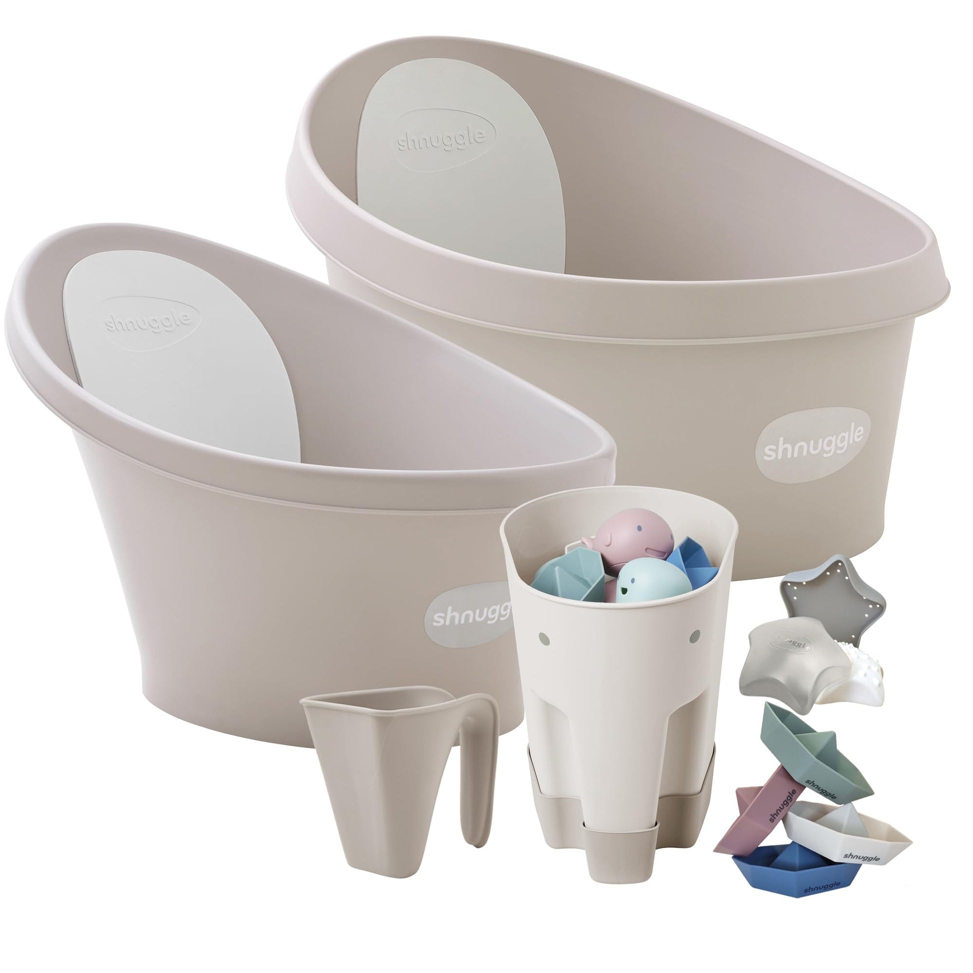 Toddler Bath + Baby Bath + Accessories Bundle | Toddler Bath, Baby Bath, Ellie Bath Toy Scoop, Washy Rinse Jug, Stack N Sail Bat