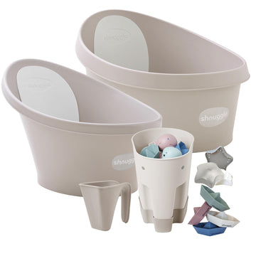 Toddler Bath + Baby Bath + Accessories Bundle | Toddler Bath, Baby Bath, Ellie Bath Toy Scoop, Washy Rinse Jug, Stack N Sail Bat