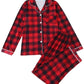 PABROS Girls Cotton Lycra Pajama Set, ButtonDown Long Sleeve Top with Pants, Checkered Pattern, Summer Loungewear Sleepwear