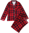 PABROS Girls Cotton Lycra Pajama Set, ButtonDown Long Sleeve Top with Pants, Checkered Pattern, Summer Loungewear Sleepwear