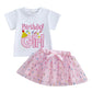 Kayotuas Toddler Baby Girl Birthday Outfit Birthday Girl T Shirt Tutu Tulle Skirt Set Kids Birthday Dresses Clothes for Girls (P