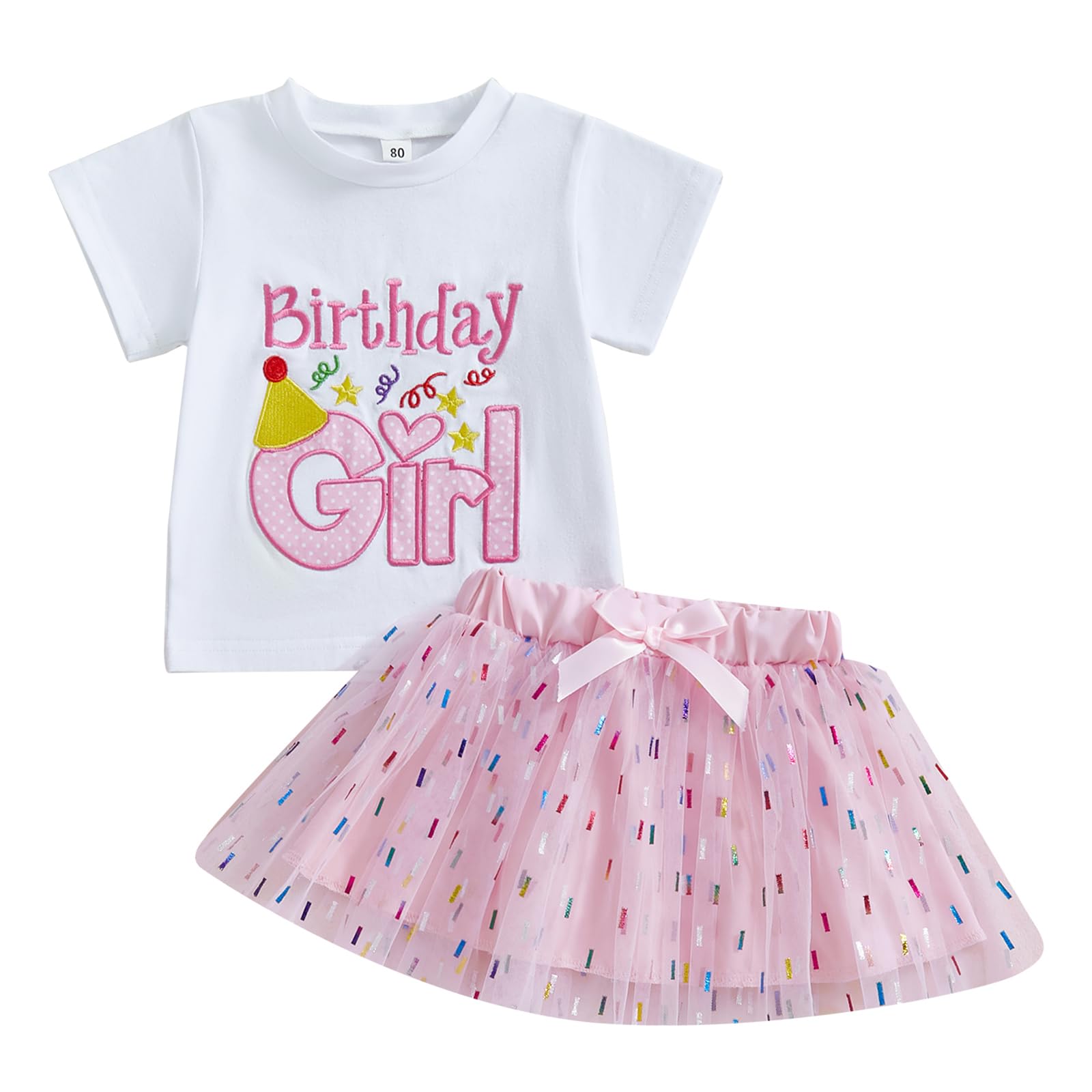 Kayotuas Toddler Baby Girl Birthday Outfit Birthday Girl T Shirt Tutu Tulle Skirt Set Kids Birthday Dresses Clothes for Girls (P