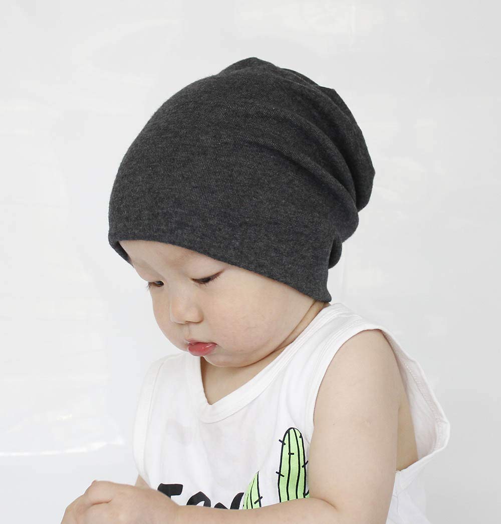 Simleshine Toddler Cotton Beanies For Boys Baby Warm Slouchy Skullcap Hats Toddler Beanie Knit Caps Black,Deep Gray