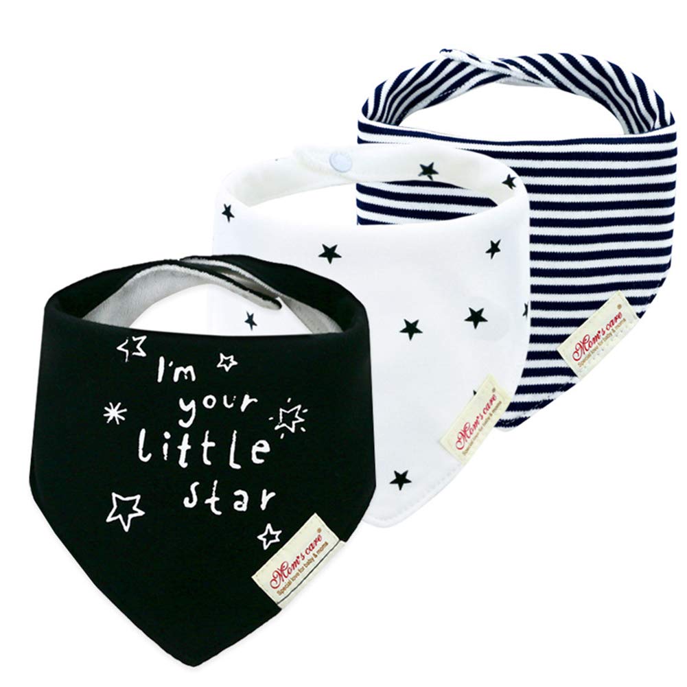Jn&Lulu 3 Pack Newborn Baby Bibs Bandana Drool Bibs For Drooling Cotton Baby Gifts (Little Star)