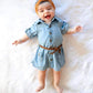 Biggerstore Fashion Kids Toddler Baby Girl Half/Long Sleeve Denim Tunic Jean Shirt Dress With Belt For Girl 1-5T (Blue, 12-18 Mo