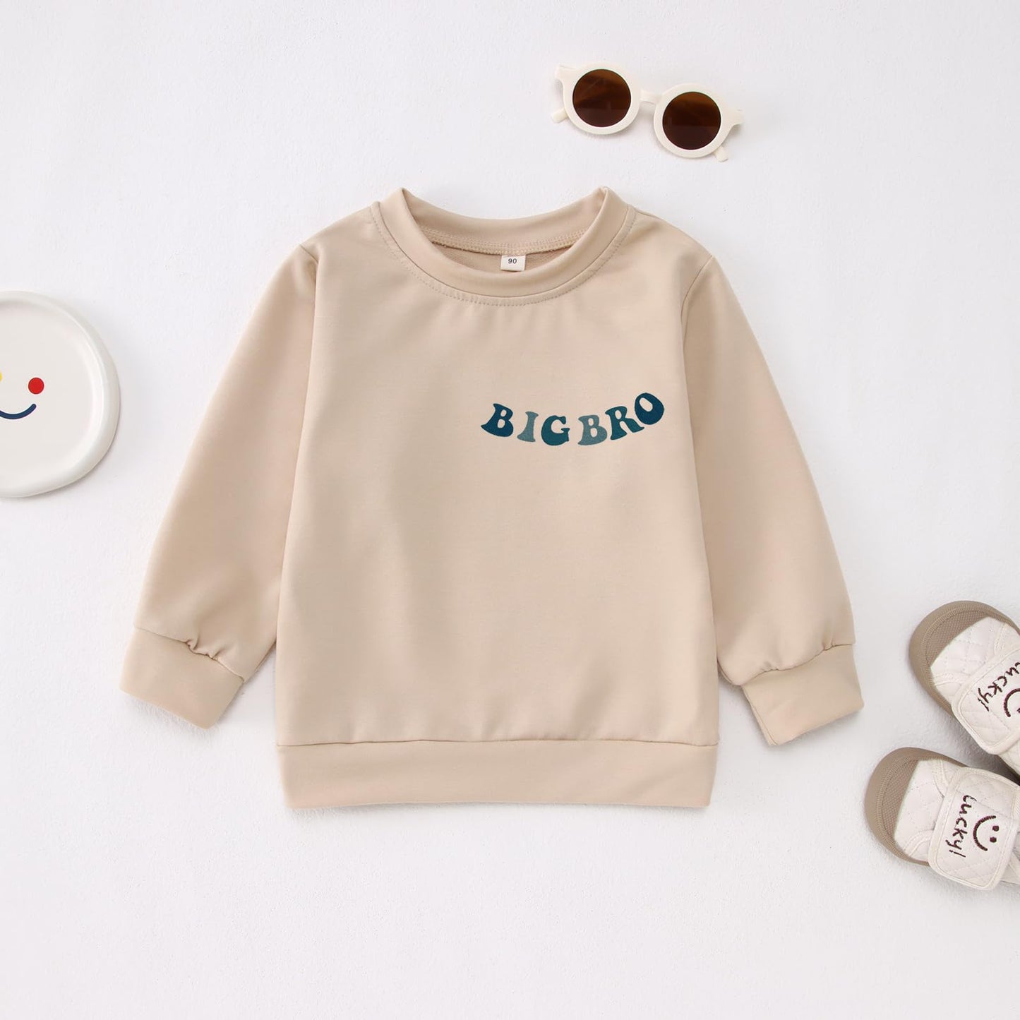 Boutikome Big Brother Sweatshirt Toddler Baby Boy Cool Big Bro Club Shirts Announcement Pullover Long Sleeve Fall Tops(Beige,3-4