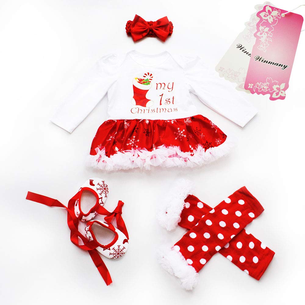 Winmany Newborn Baby Girls Christmas Romper Tutu Dress Outfit Headband Leg Warmer Shoes