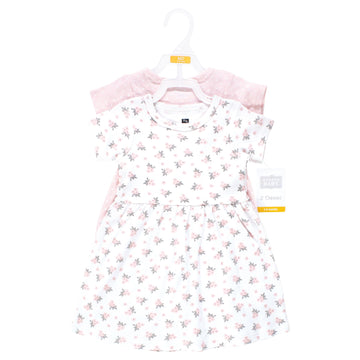 Hudson Baby Baby Girls Cotton Dresses, Tiny Pink Flower, 3-6M (M)