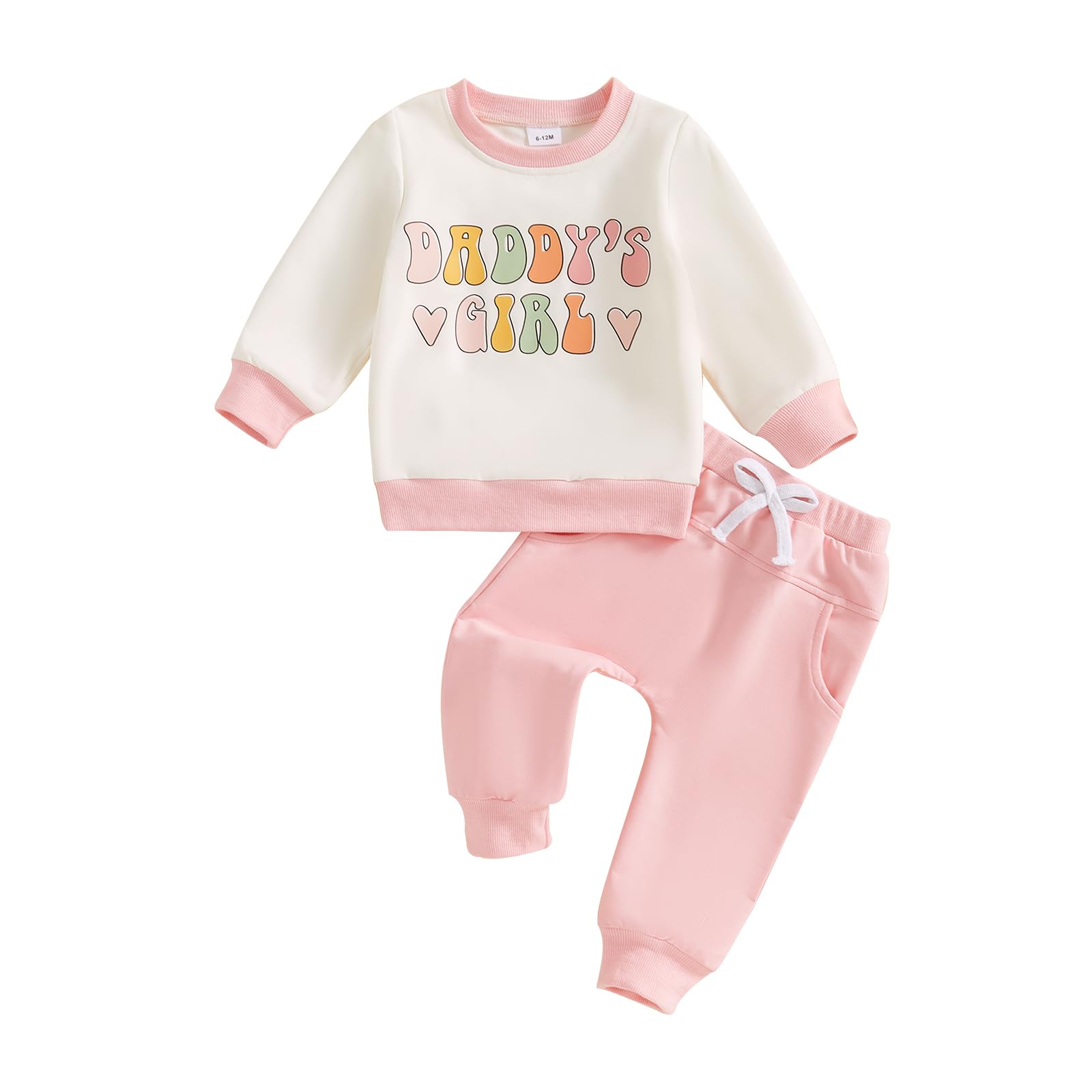 Baby Girl Clothes Valentines Day Outfits Long Sleeve Fall Winter Infant Toddler Sweatshirt Top Pants Set (Pink-Contrast Color, 0
