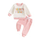 Baby Girl Clothes Valentines Day Outfits Long Sleeve Fall Winter Infant Toddler Sweatshirt Top Pants Set (Pink-Contrast Color, 1