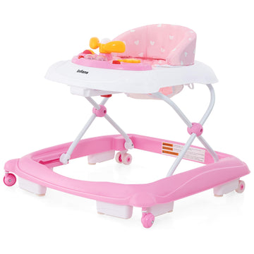 Infans Foldable Baby Walker, 3 In 1 Toddler Walker Leaning-Seated Walk-Behind With Removable Music Tray, Adjustable Height, Wash